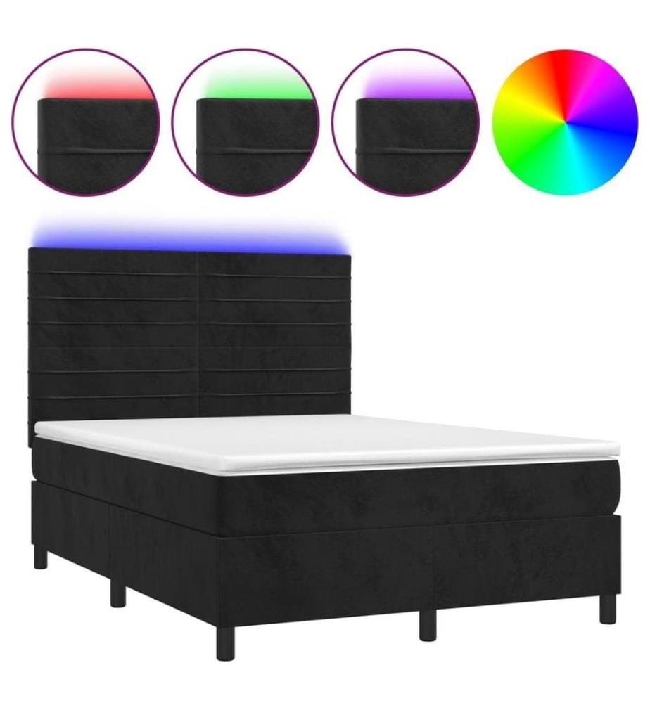 Boxspringbett mit Matratze & LED Schwarz 140x190 cm Samt