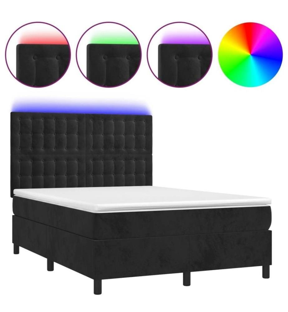 Boxspringbett mit Matratze & LED Schwarz 140x200 cm Samt