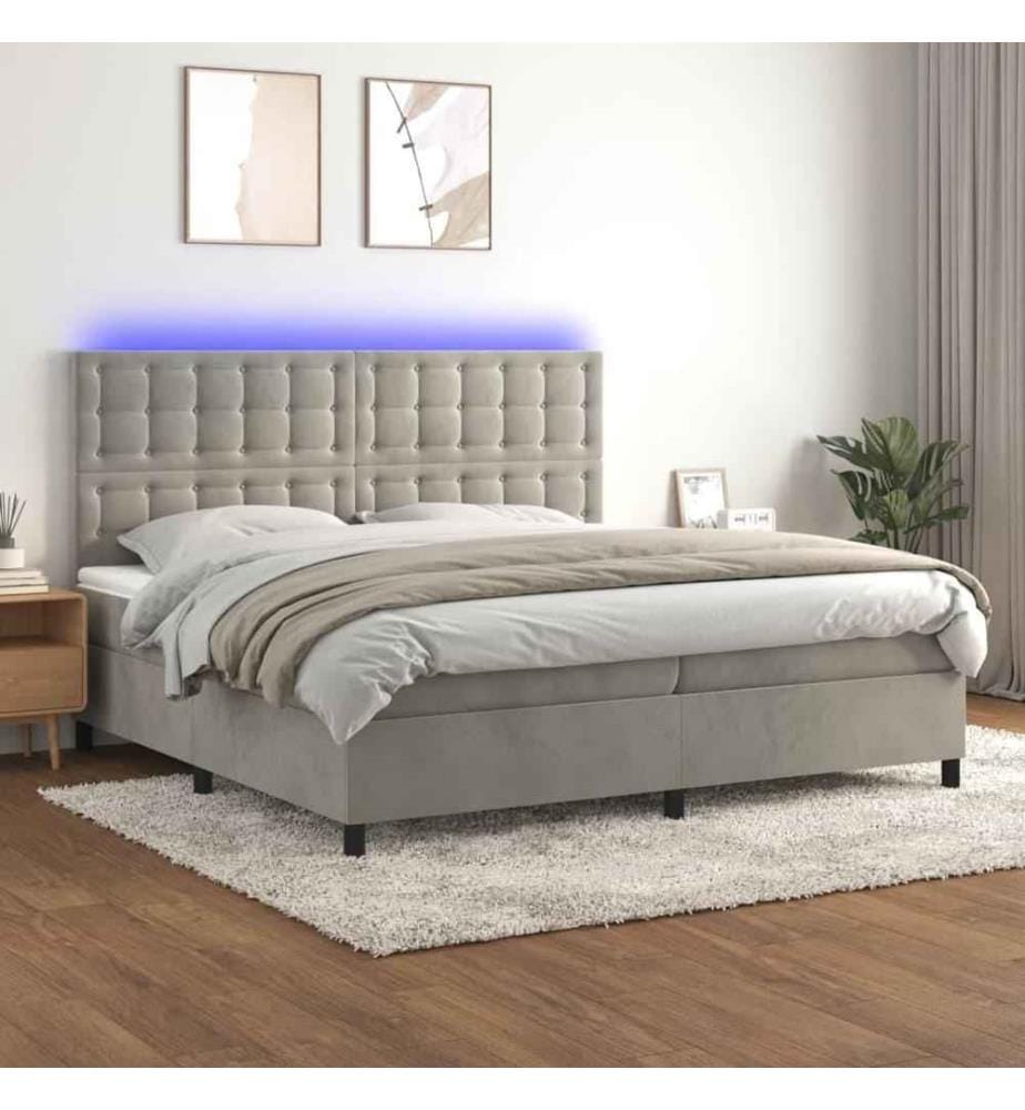 Boxspringbett mit Matratze & LED Hellgrau 200x200 cm Samt