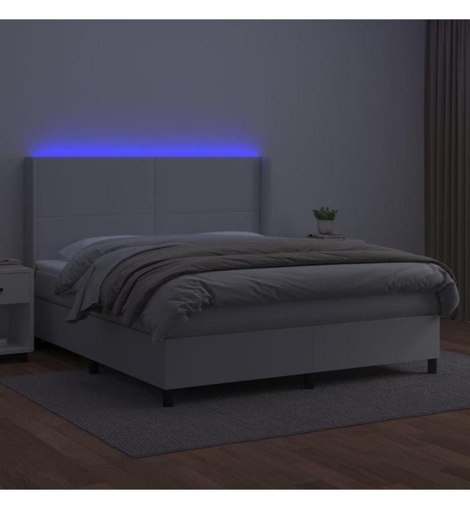 Boxspringbett mit Matratze & LED Weiss 180x200 cm Kunstleder