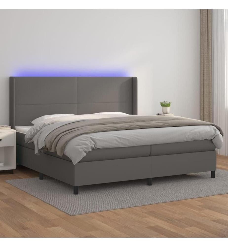 Boxspringbett mit Matratze & LED Grau 200x200 cm Kunstleder