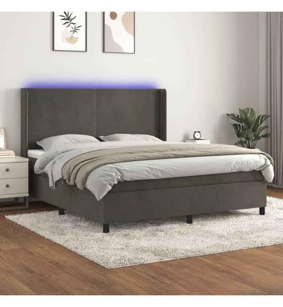 Boxspringbett mit Matratze & LED Dunkelgrau 160x200 cm Samt