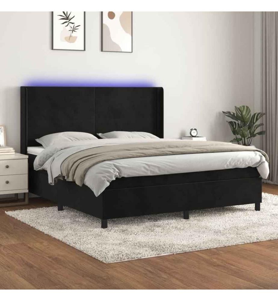 Boxspringbett mit Matratze & LED Schwarz 180x200 cm Samt