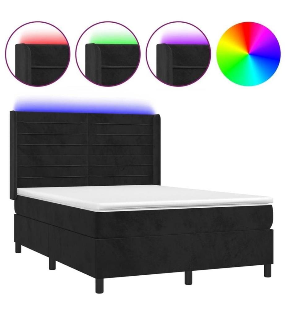 Boxspringbett mit Matratze & LED Schwarz 140x200 cm Samt