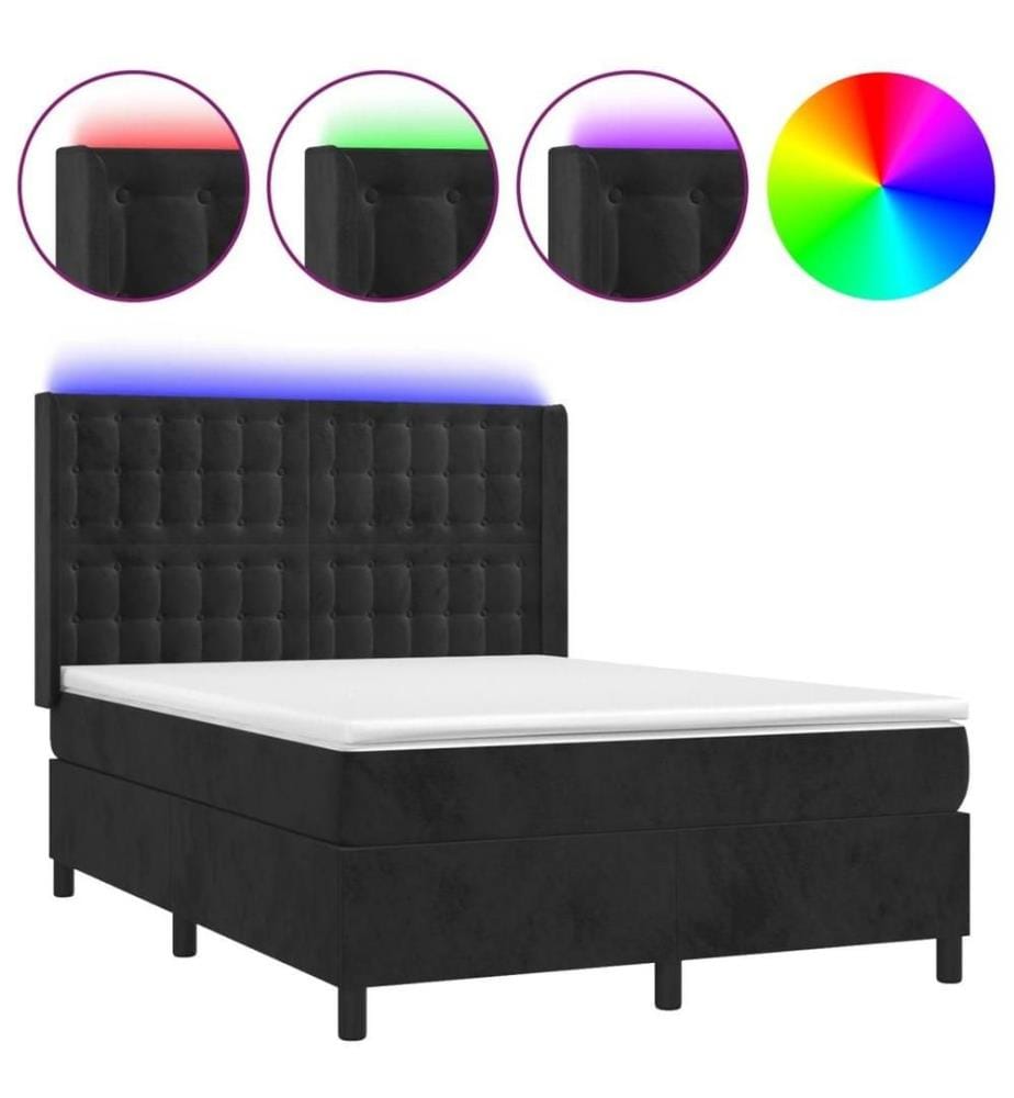 Boxspringbett mit Matratze & LED Schwarz 140x200 cm Samt