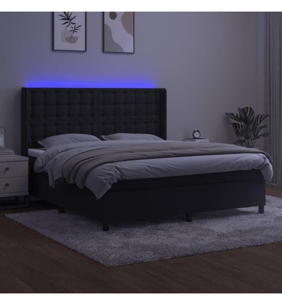 Sommier tapissier avec matelas et LED Noir 180x200 cm Velours