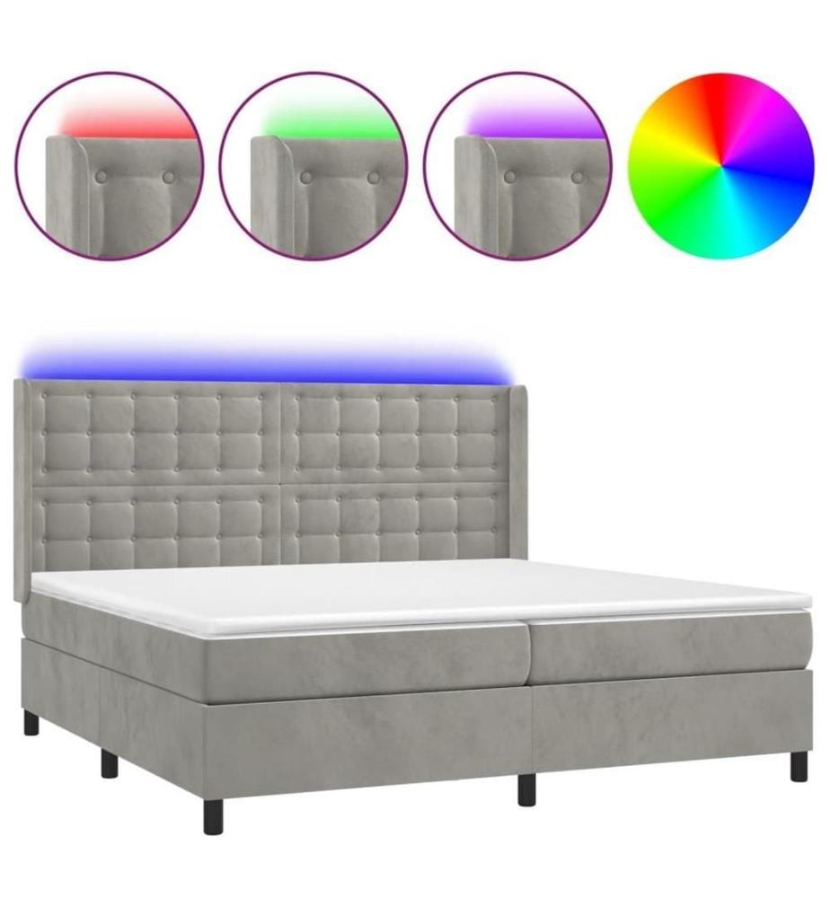 Boxspringbett mit Matratze & LED Hellgrau 200x200 cm Samt