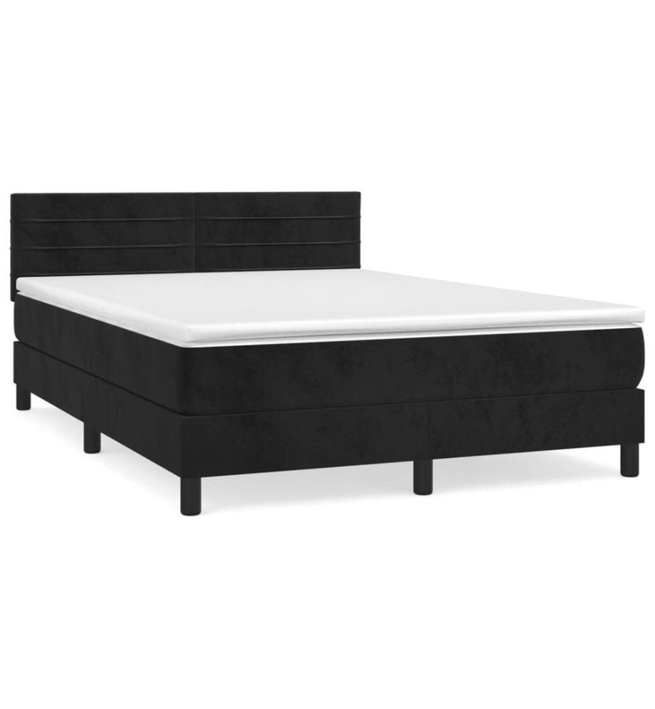 Boxspringbett mit Matratze Schwarz 140x190 cm Samt