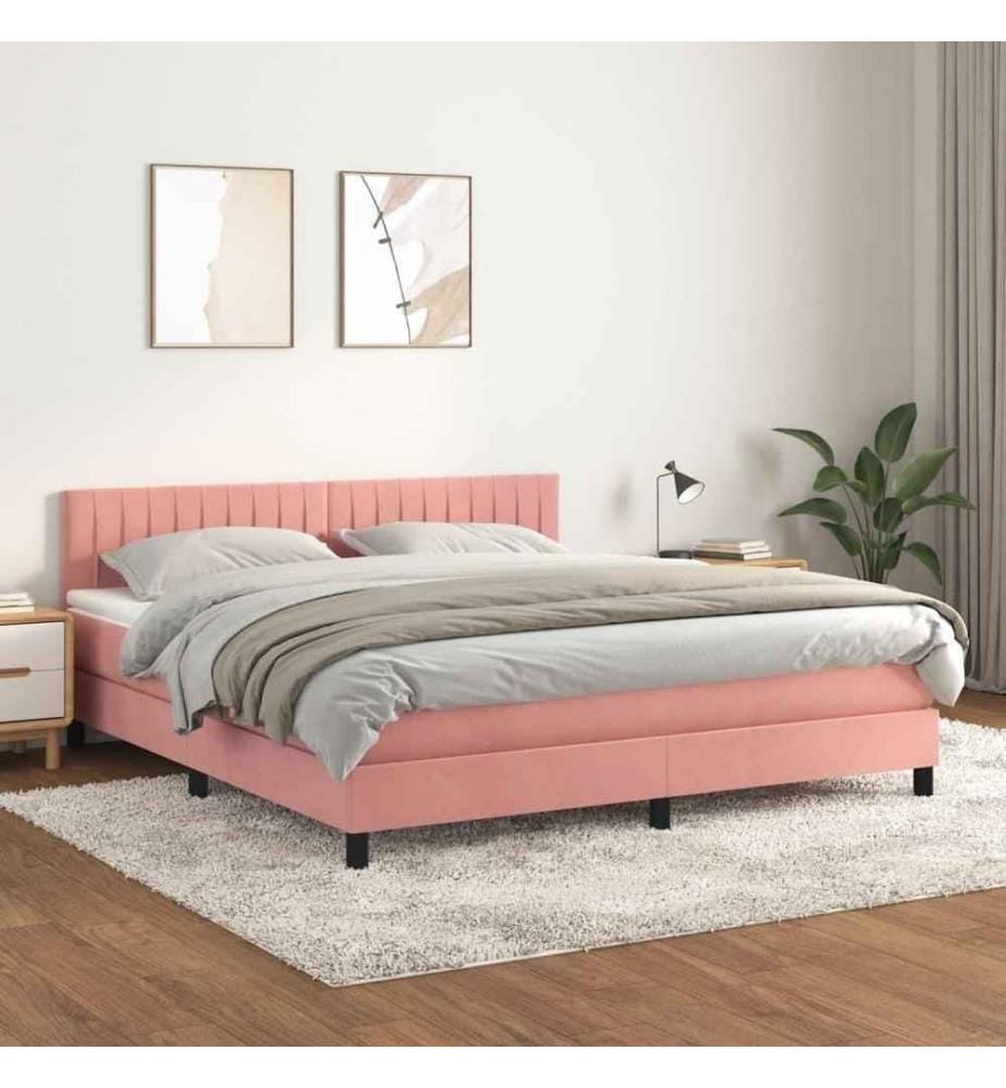 Boxspringbett mit Matratze Rosa 160x200 cm Samt