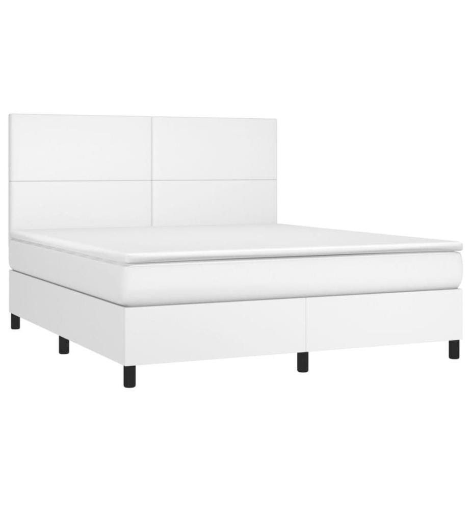 Boxspringbett mit Matratze Weiss 180x200 cm Kunstleder