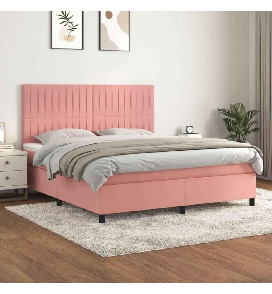 Boxspringbett mit Matratze Rosa 160x200 cm Samt