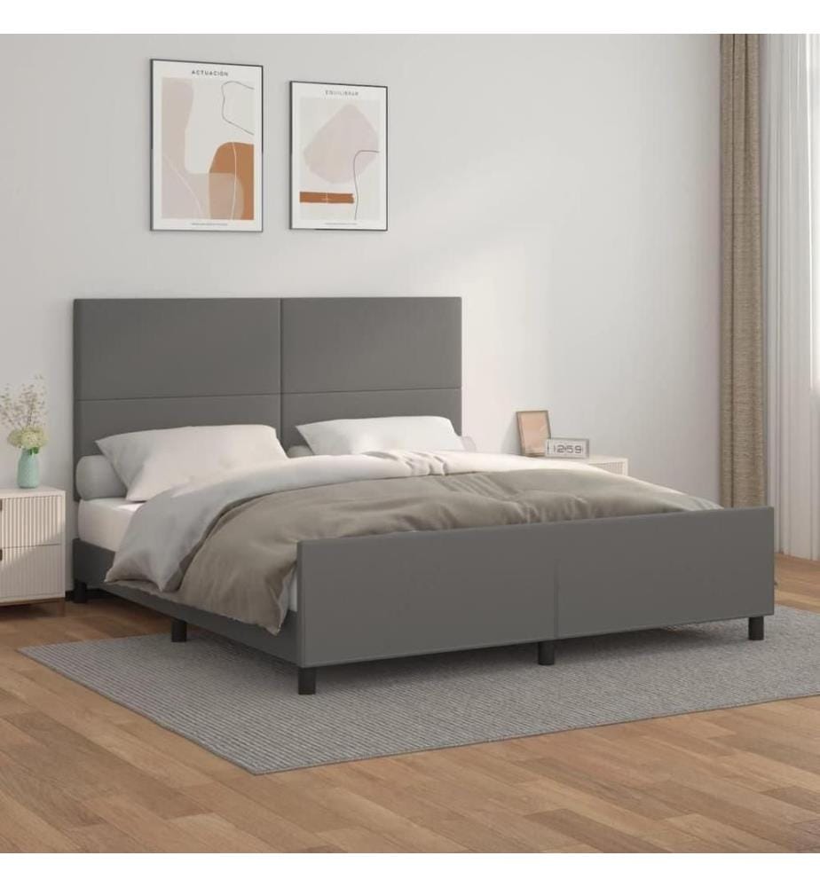 Bettgestell mit Kopfteil Grau 180x200 cm Kunstleder