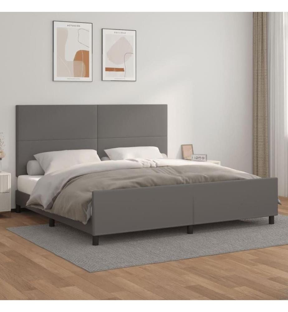 Bettgestell mit Kopfteil Grau 200x200 cm Kunstleder