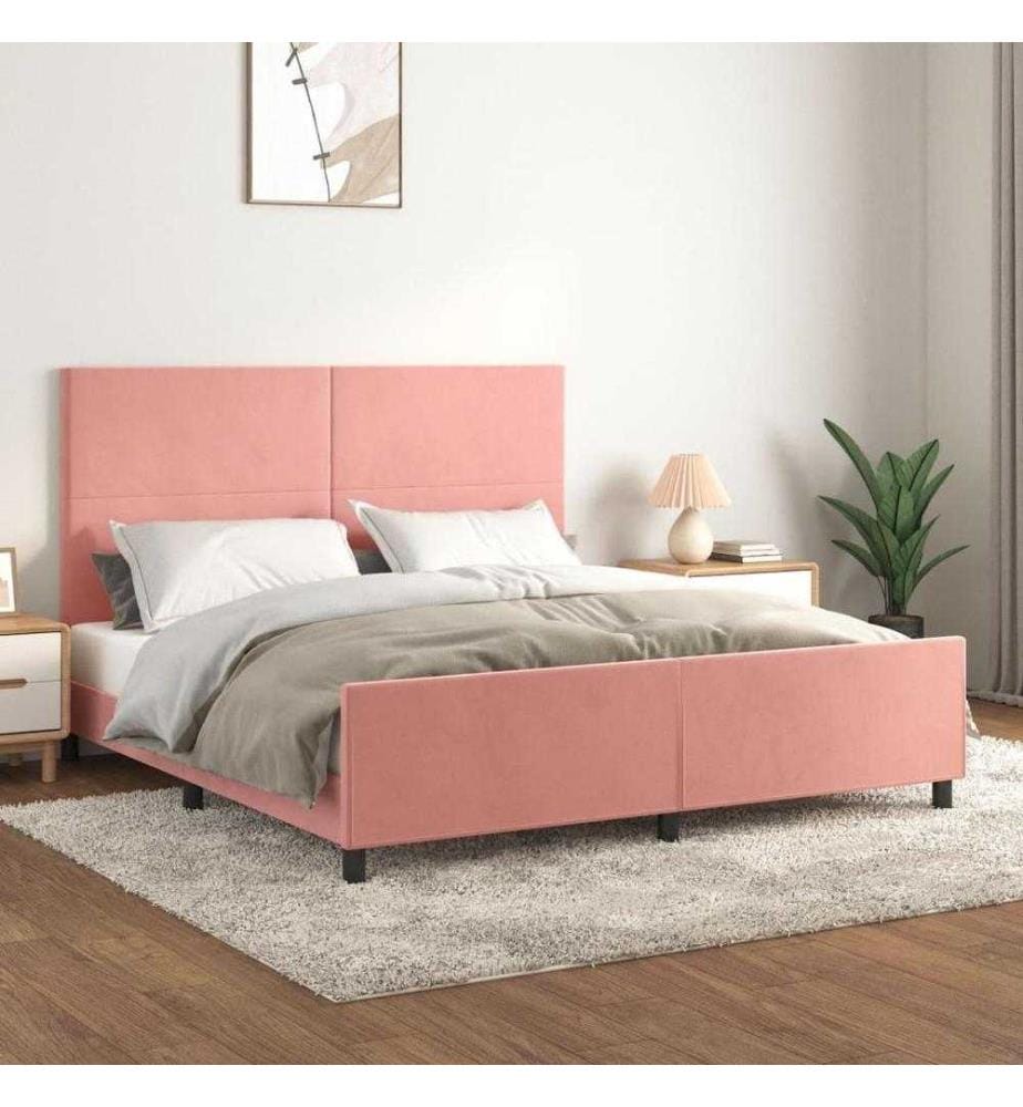 Cadre de lit avec tête de lit Rose 180x200 cm Velours