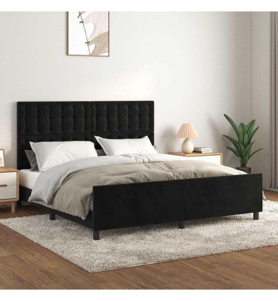 Bettgestell mit Kopfteil Schwarz 180x200 cm Samt