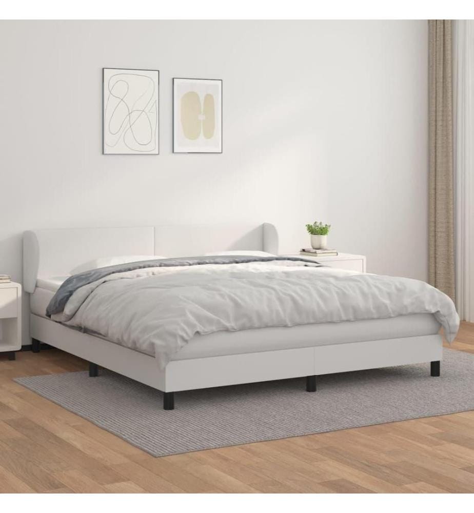 Boxspringbett mit Matratze Weiss 180x200 cm Kunstleder
