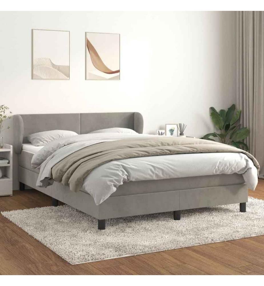 Lit à sommier tapissier et matelas Gris clair 140x200cm Velours