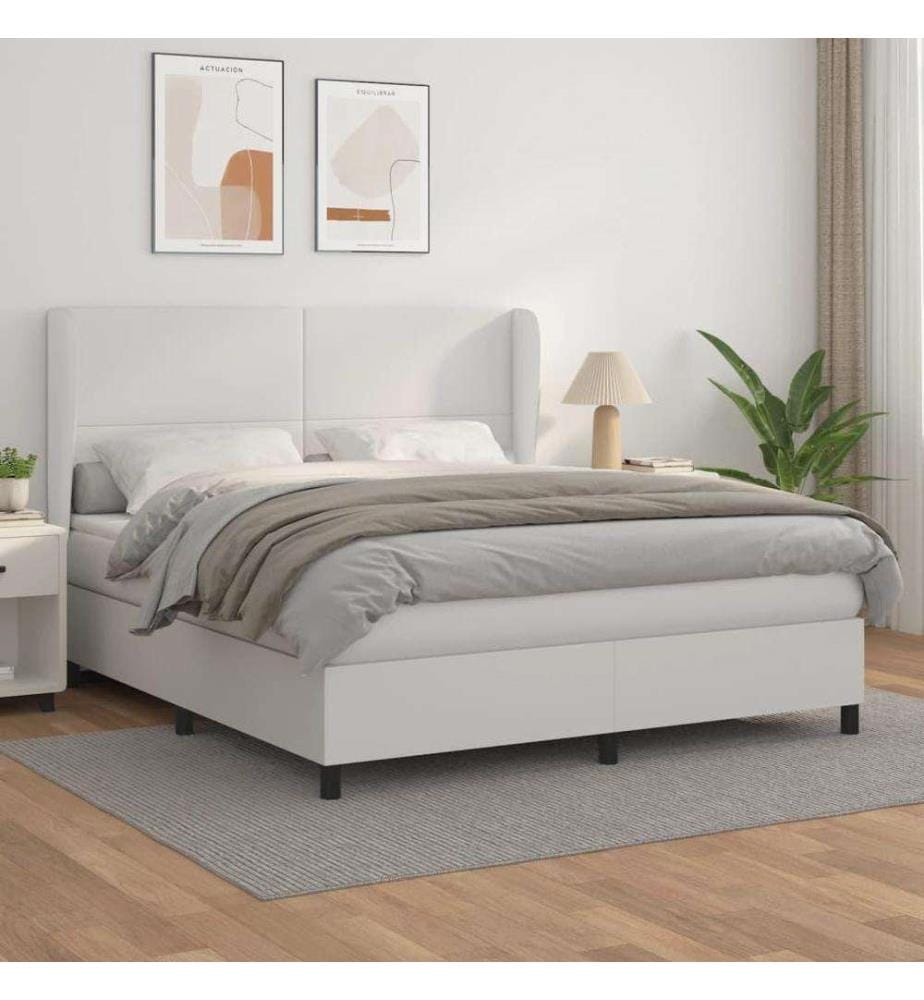 Boxspringbett mit Matratze Weiss 180x200 cm Kunstleder