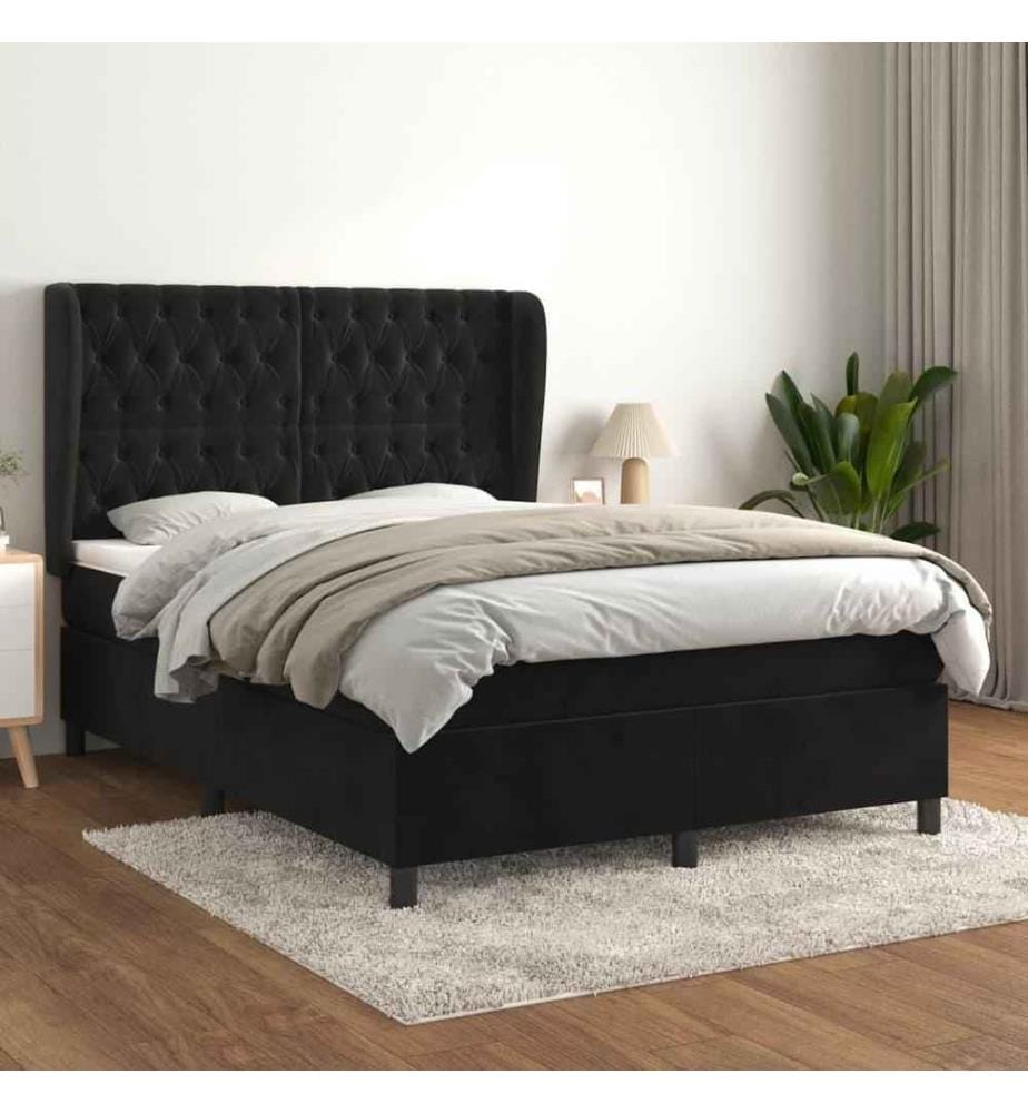 Boxspringbett mit Matratze Schwarz 140x200 cm Samt