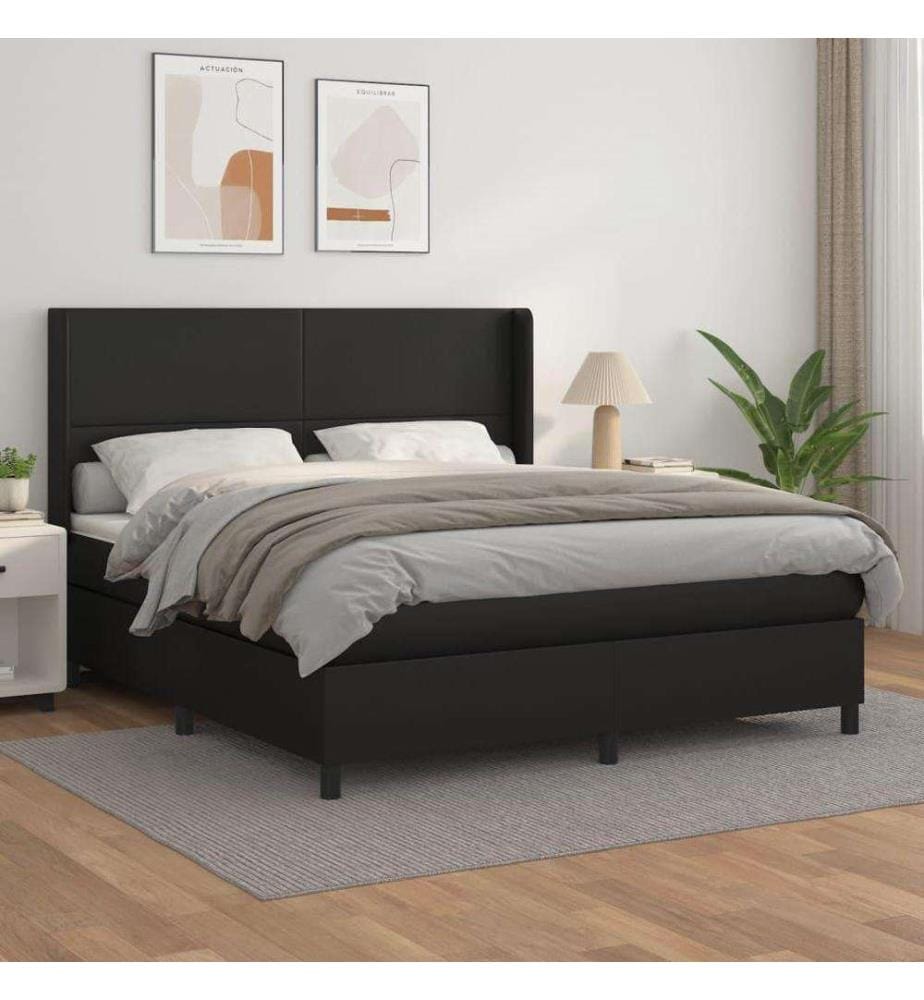 Boxspringbett mit Matratze Schwarz 180x200 cm Kunstleder