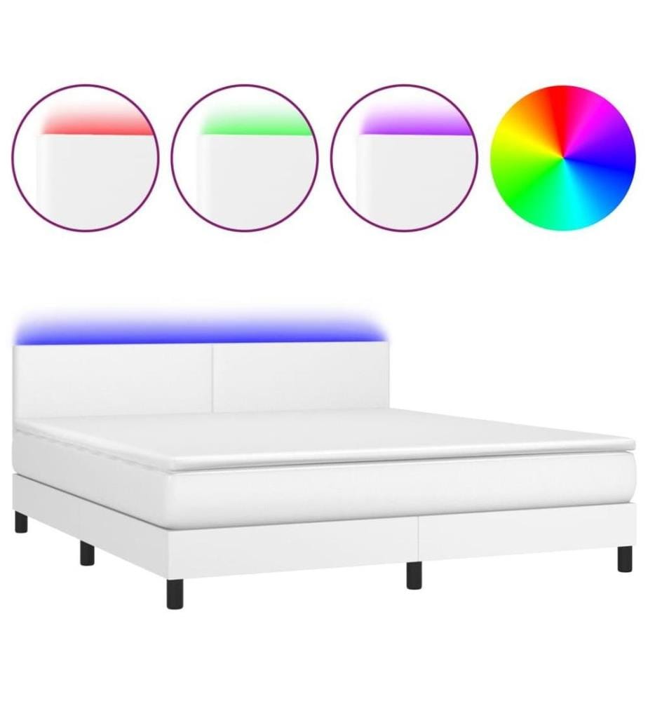 Boxspringbett mit Matratze & LED Weiss 180x200 cm Kunstleder