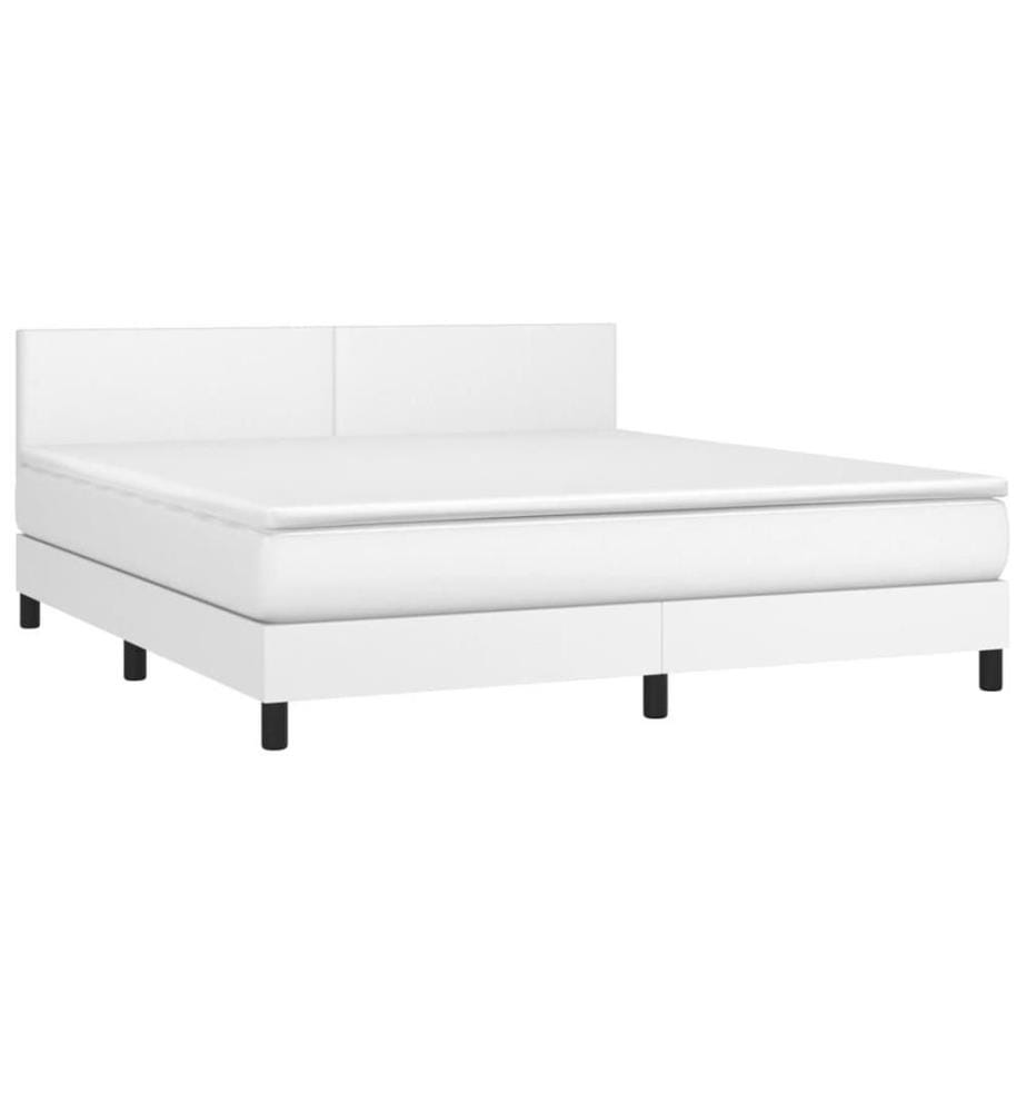 Boxspringbett mit Matratze & LED Weiss 180x200 cm Kunstleder