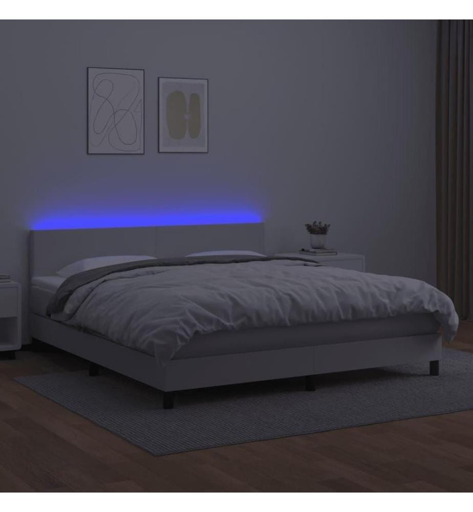 Boxspringbett mit Matratze & LED Weiss 180x200 cm Kunstleder