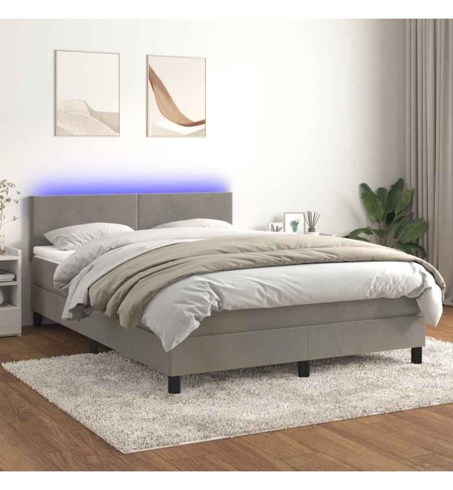 Boxspringbett mit Matratze & LED Hellgrau 140x190 cm Samt