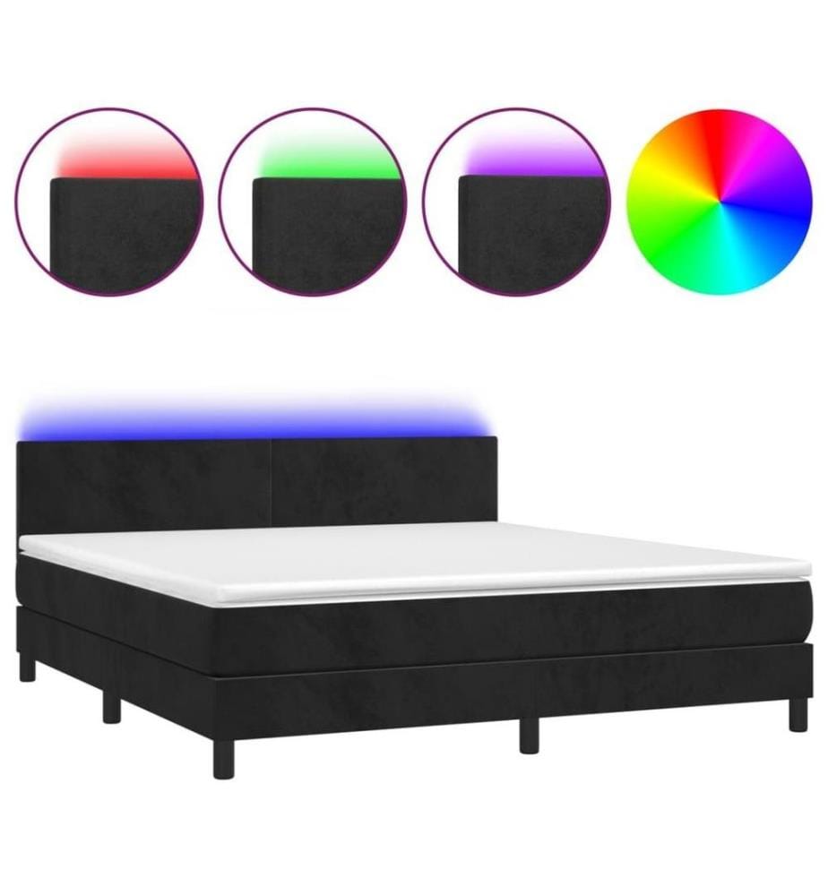 Boxspringbett mit Matratze & LED Schwarz 180x200 cm Samt