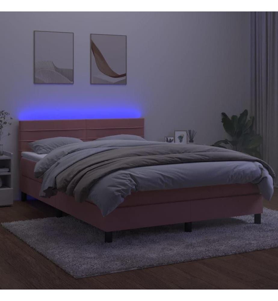Boxspringbett mit Matratze & LED Rosa 140x200 cm Samt