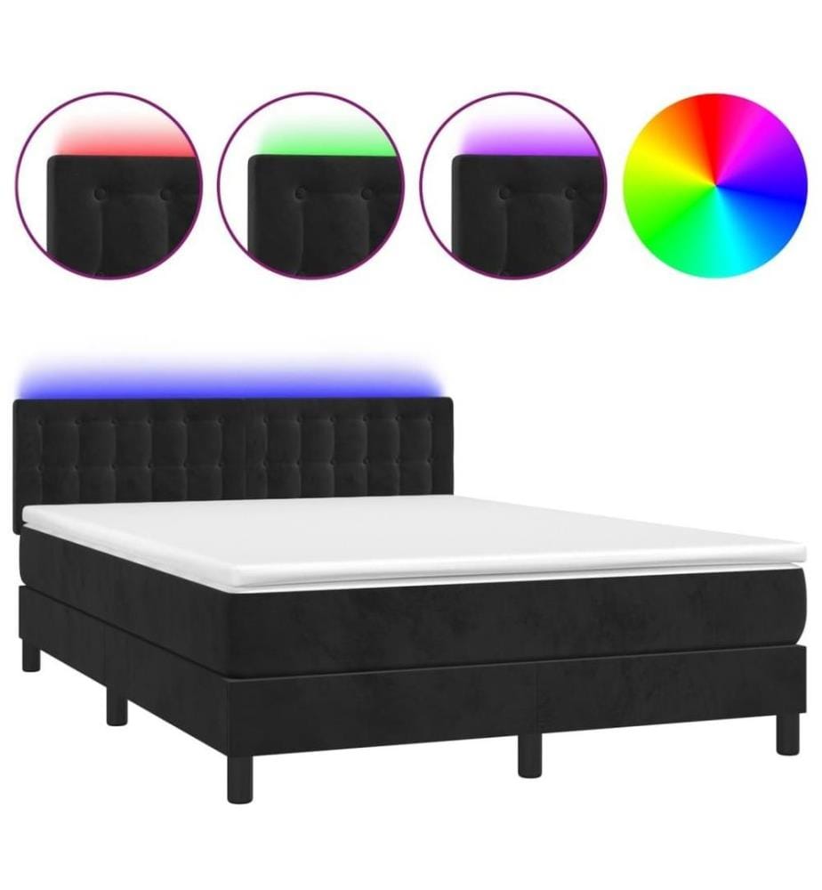 Boxspringbett mit Matratze & LED Schwarz 140x190 cm Samt