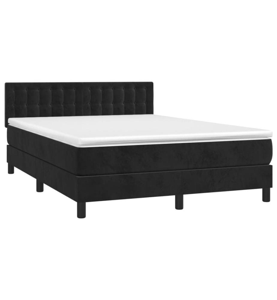 Boxspringbett mit Matratze & LED Schwarz 140x200 cm Samt