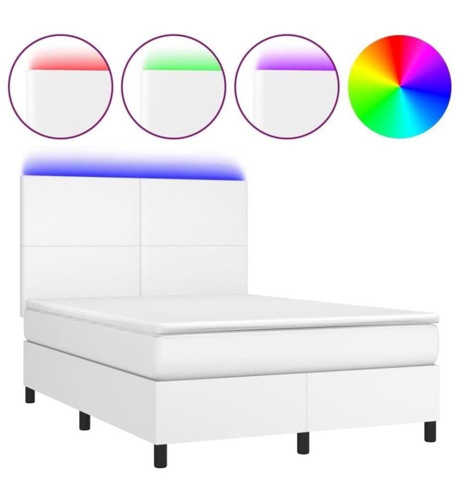 Boxspringbett mit Matratze & LED Weiss 140x190 cm Kunstleder
