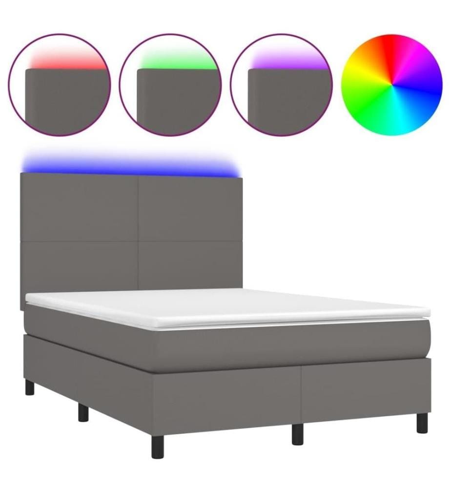 Boxspringbett mit Matratze & LED Grau 140x190 cm Kunstleder