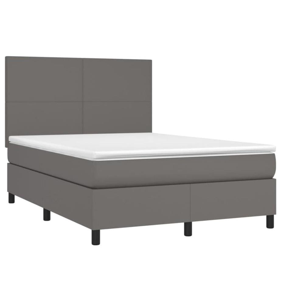 Boxspringbett mit Matratze & LED Grau 140x190 cm Kunstleder