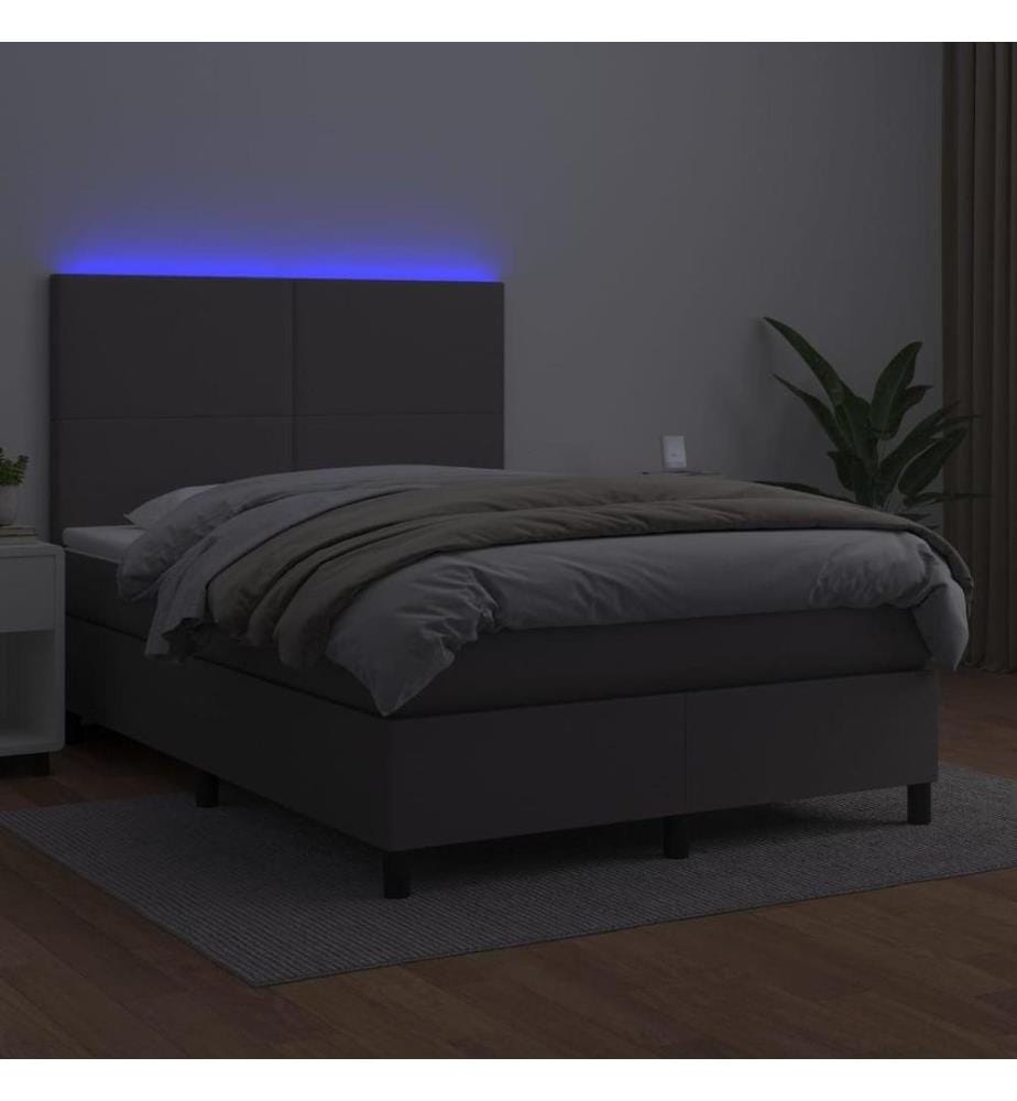 Boxspringbett mit Matratze & LED Grau 140x190 cm Kunstleder