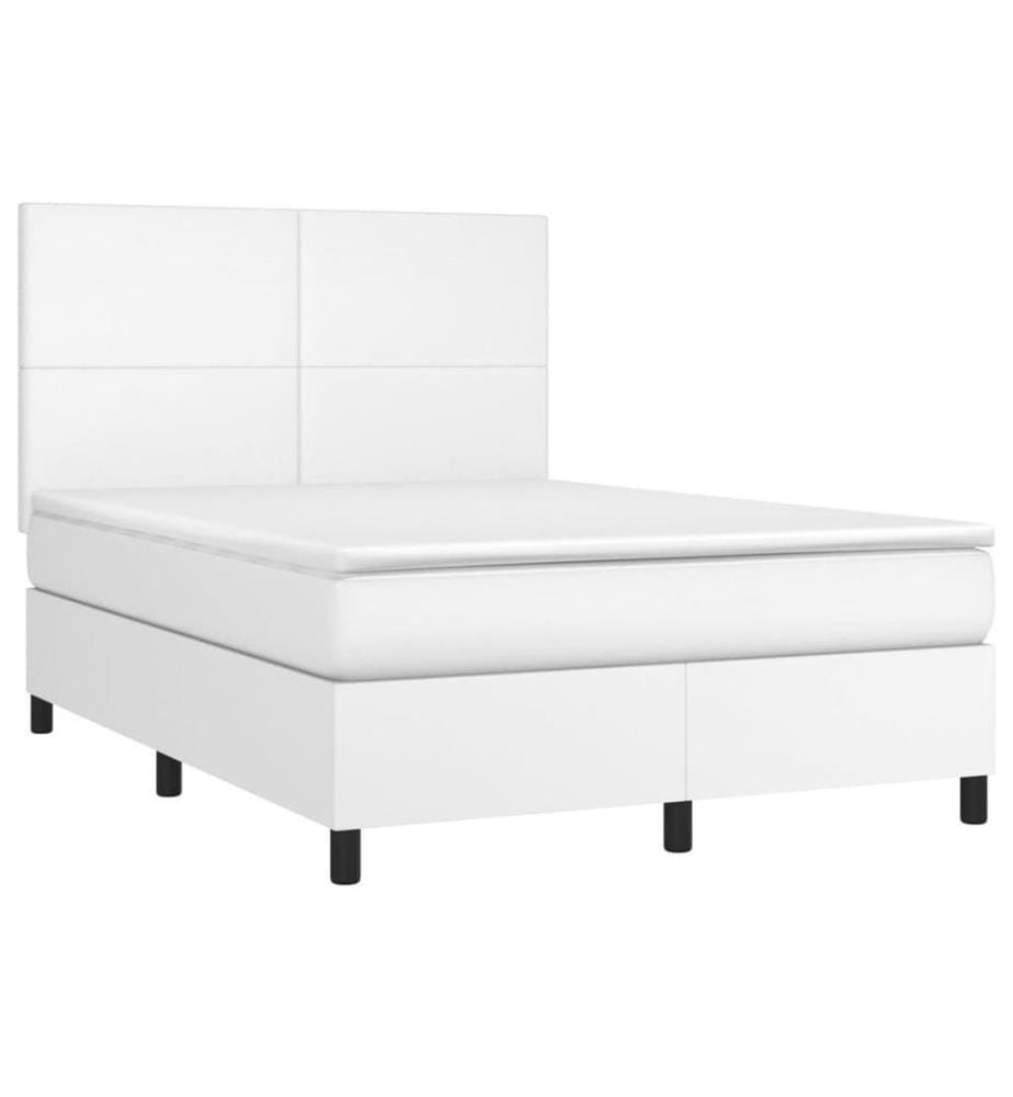 Boxspringbett mit Matratze & LED Weiss 140x200 cm Kunstleder