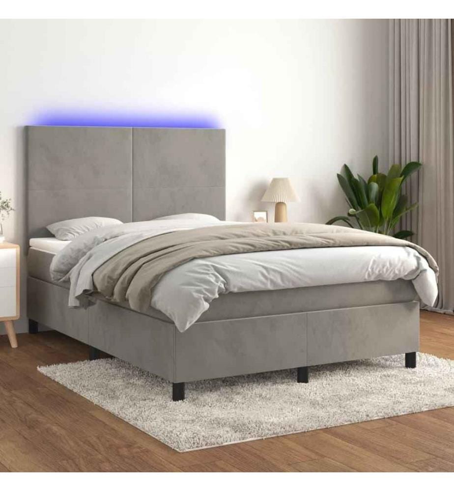 Boxspringbett mit Matratze & LED Hellgrau 140x200 cm Samt