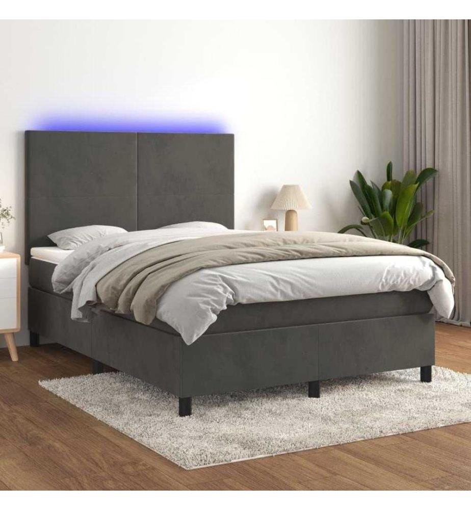 Boxspringbett mit Matratze & LED Dunkelgrau 140x200 cm Samt