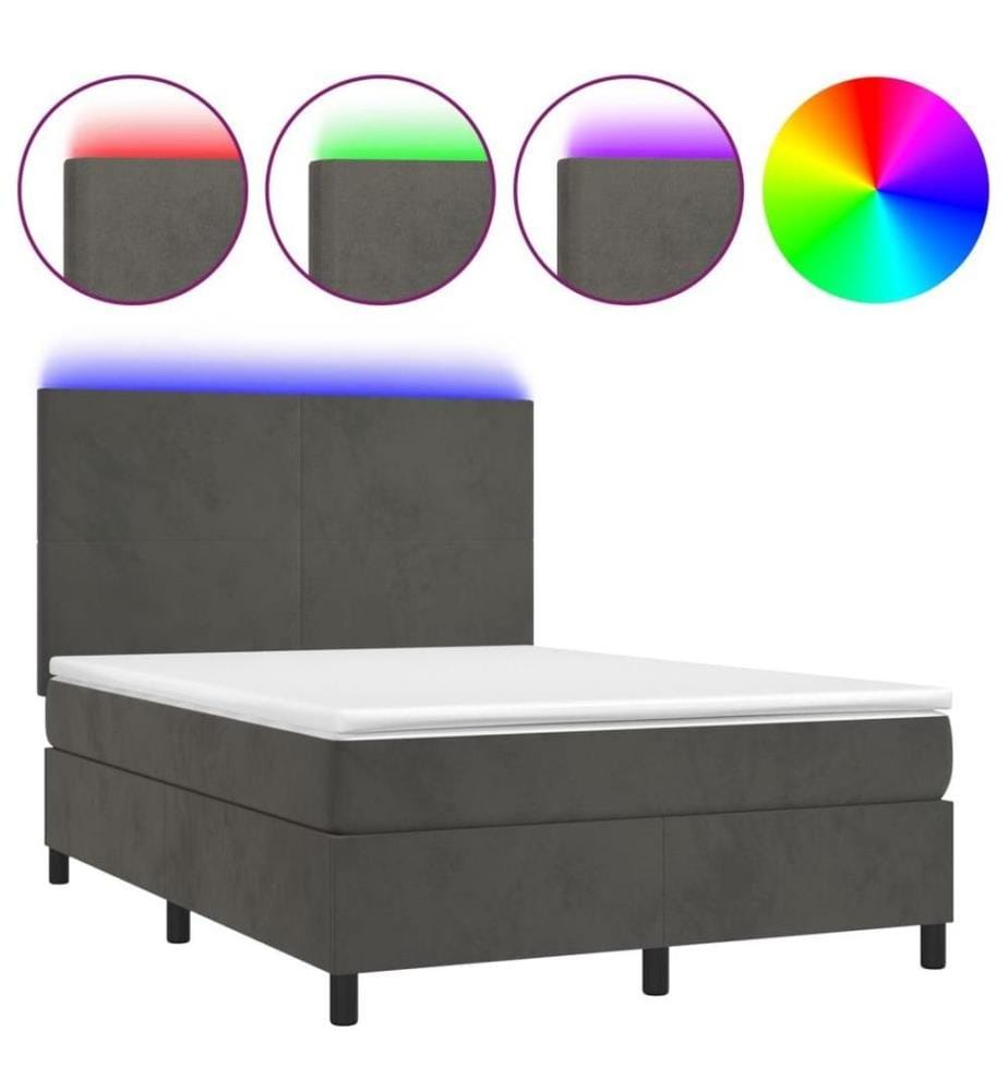 Boxspringbett mit Matratze & LED Dunkelgrau 140x200 cm Samt