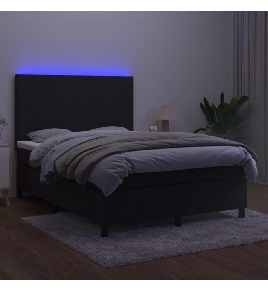 Boxspringbett mit Matratze & LED Schwarz 140x200 cm Samt