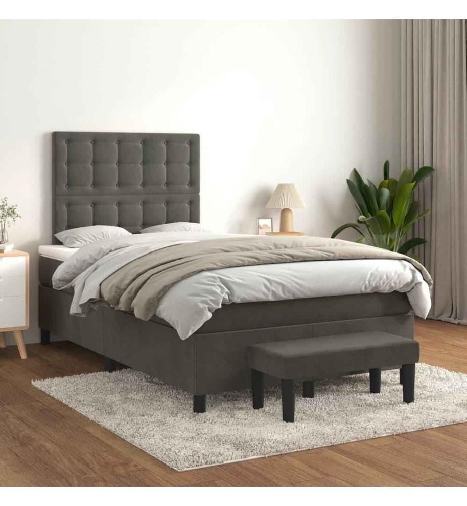 Boxspringbett mit Matratze Dunkelgrau 120x200 cm Samt