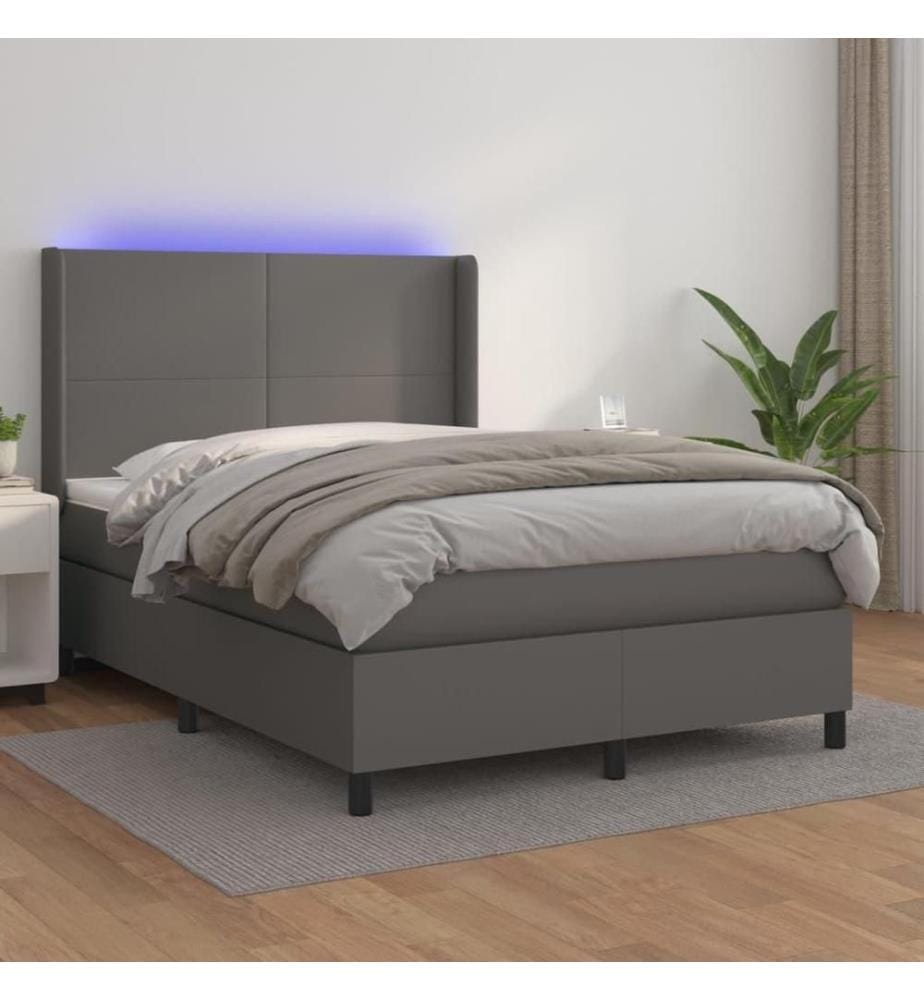 Boxspringbett mit Matratze & LED Grau 140x190 cm Kunstleder