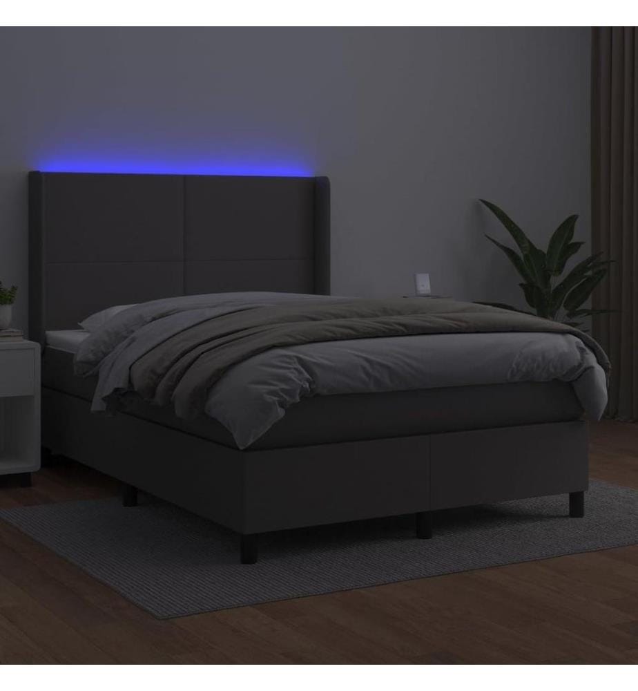 Boxspringbett mit Matratze & LED Grau 140x190 cm Kunstleder