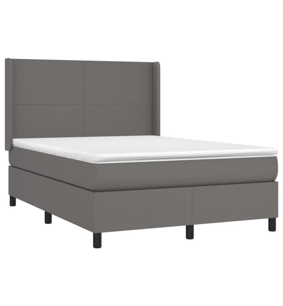 Boxspringbett mit Matratze & LED Grau 140x190 cm Kunstleder