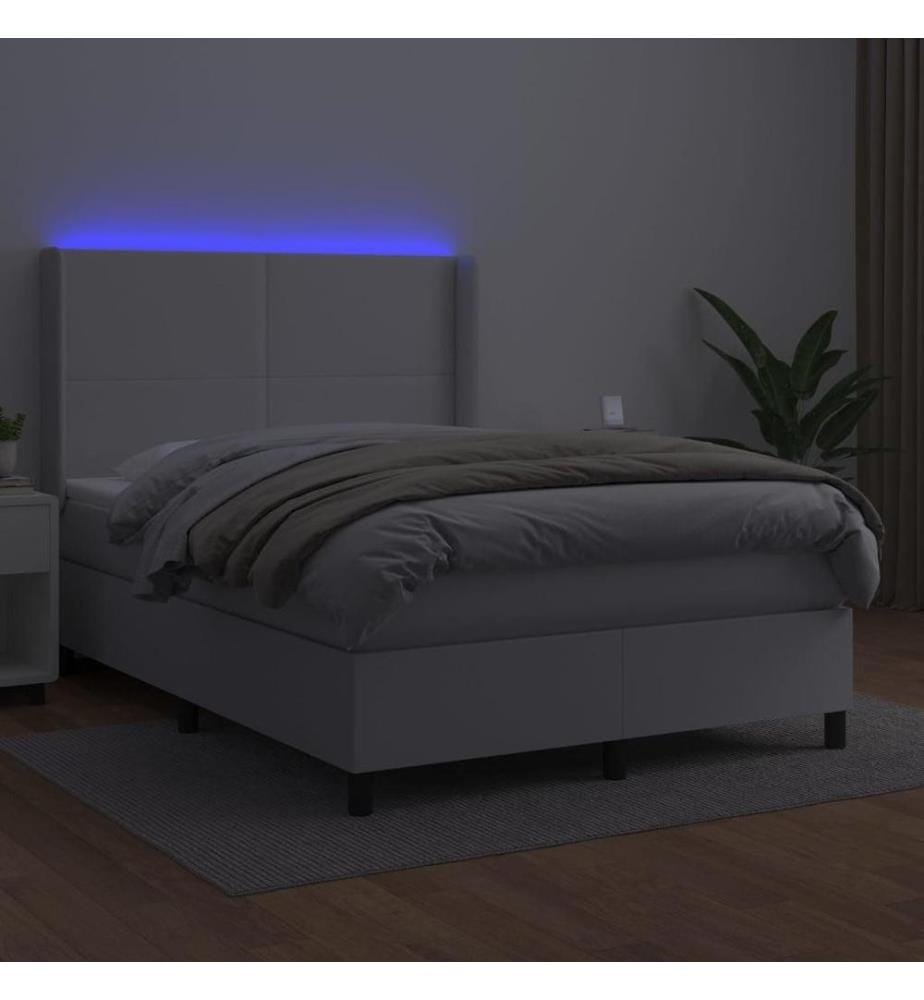 Boxspringbett mit Matratze & LED Weiss 140x200 cm Kunstleder