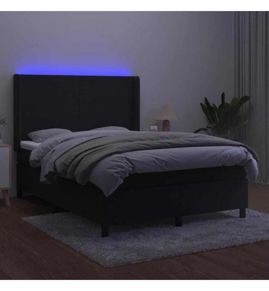 Boxspringbett mit Matratze & LED Schwarz 140x190 cm Samt