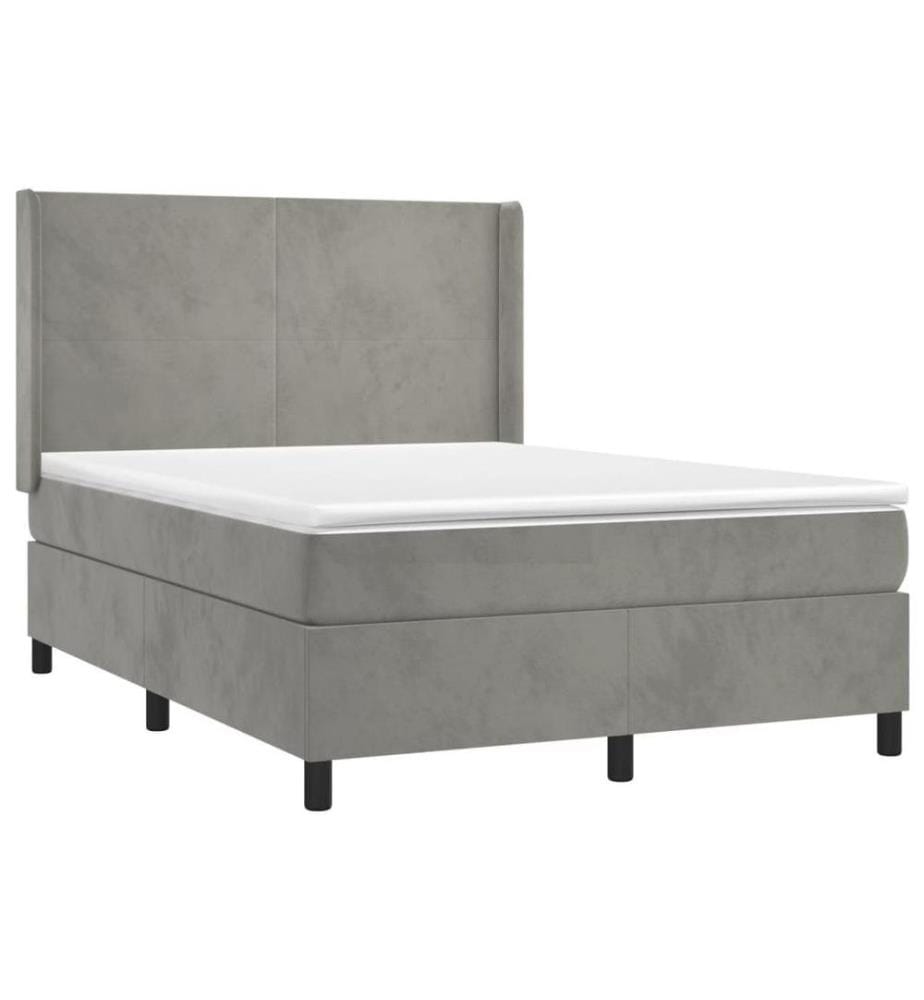 Boxspringbett mit Matratze & LED Hellgrau 140x200 cm Samt