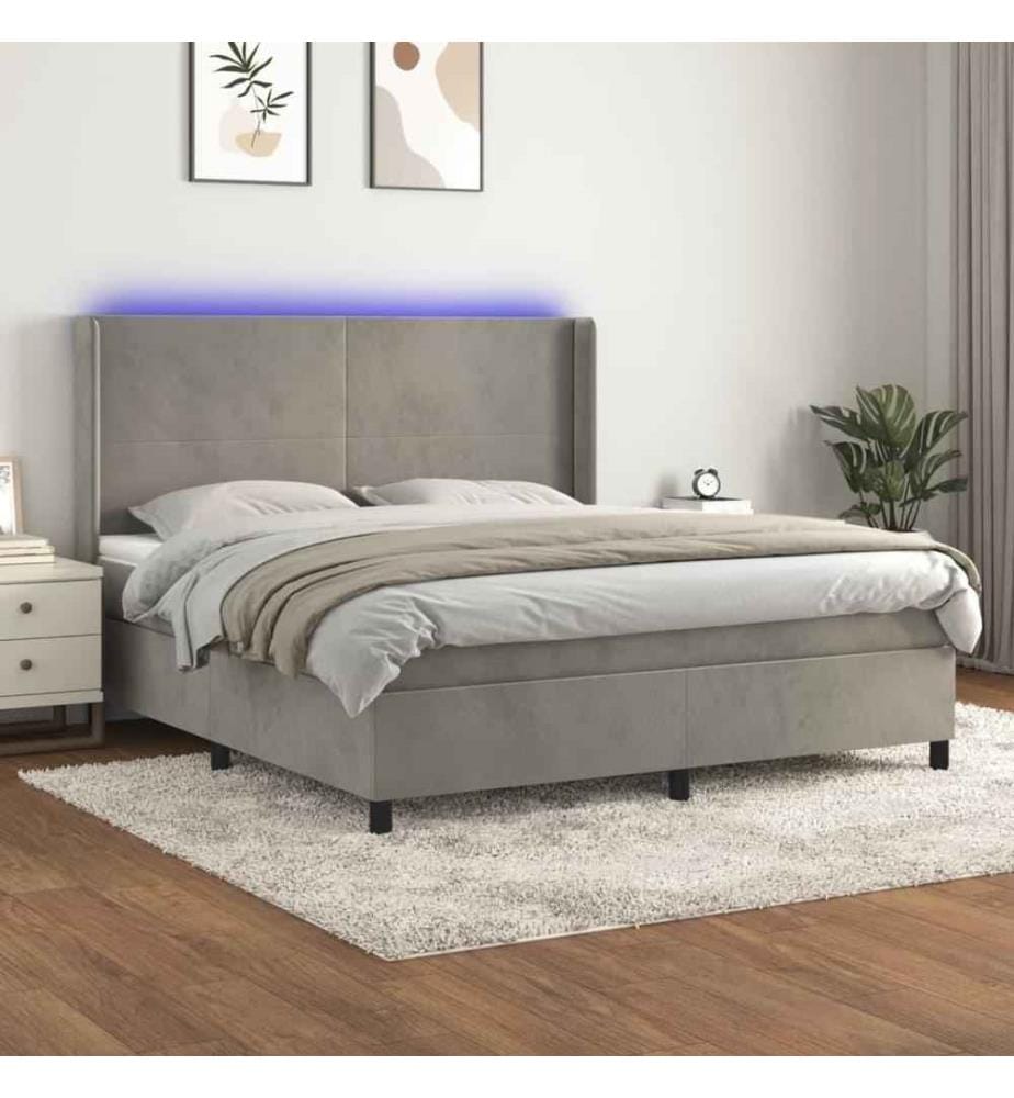Boxspringbett mit Matratze & LED Hellgrau 160x200 cm Samt