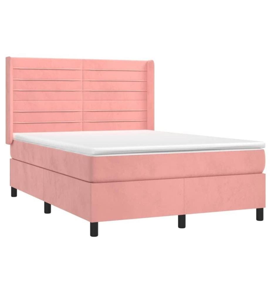 Boxspringbett mit Matratze & LED Rosa 140x200 cm Samt